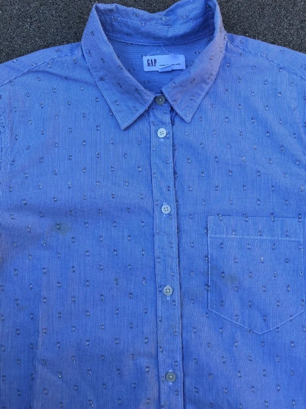 GAP Fitted Boyfriend Shirt Women's LARGE Striped Blue Long Sleeve Button Up - Picture 3 of 7